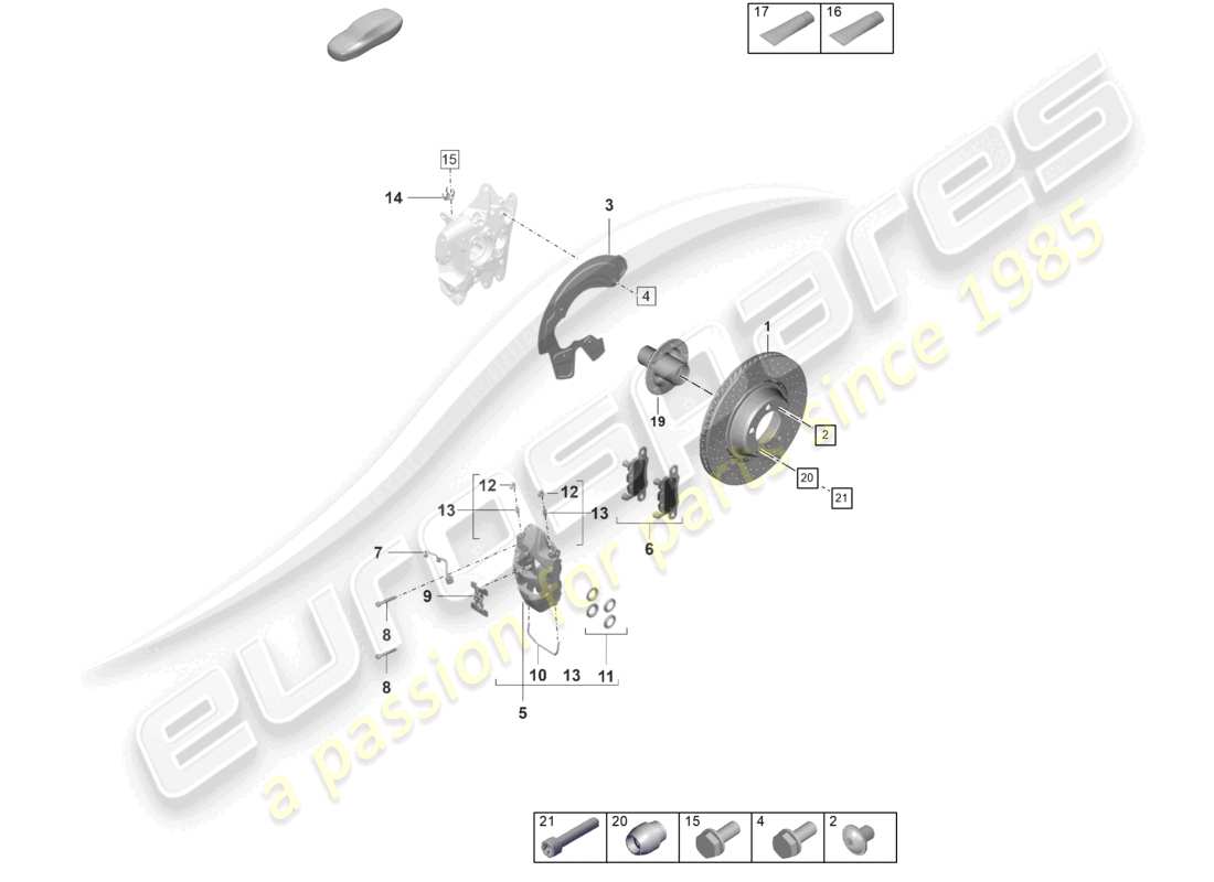porsche 2021 (992-1 gt3/rs/st) diagrama de piezas del eje trasero del pccb del freno de disco