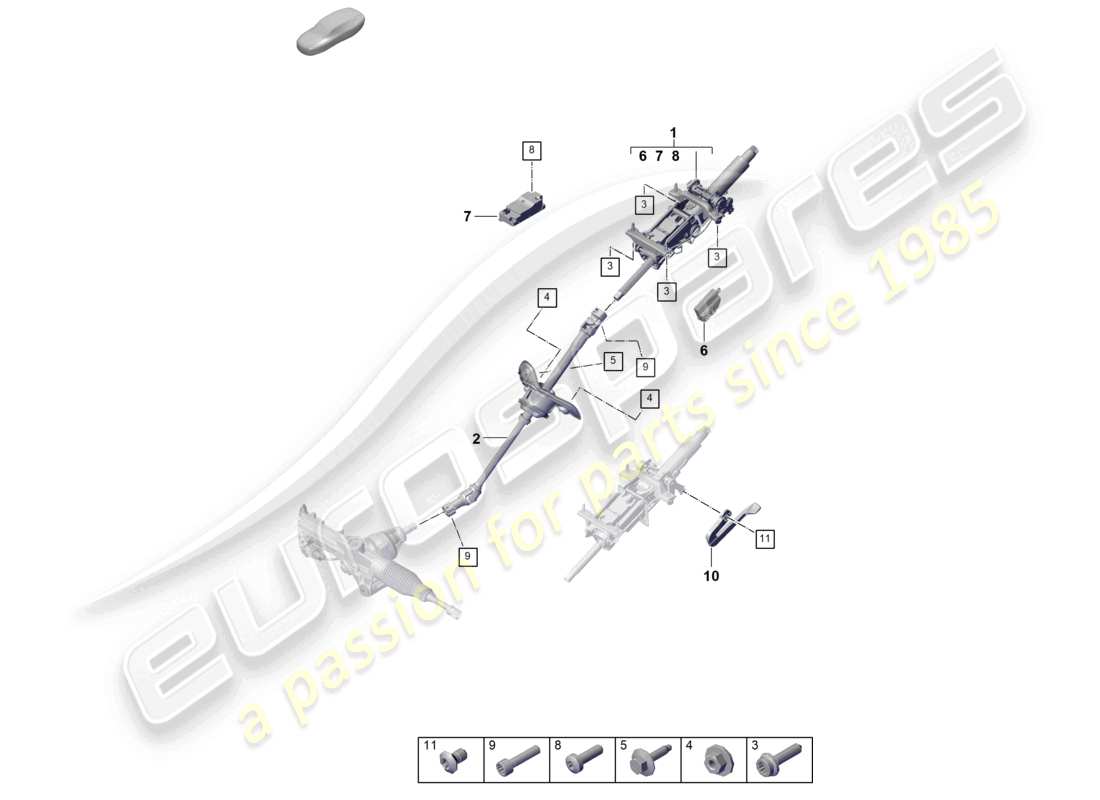 porsche 2025 (cayenne e3 pa) diagrama de piezas del eje de dirección intermedio de la columna de dirección