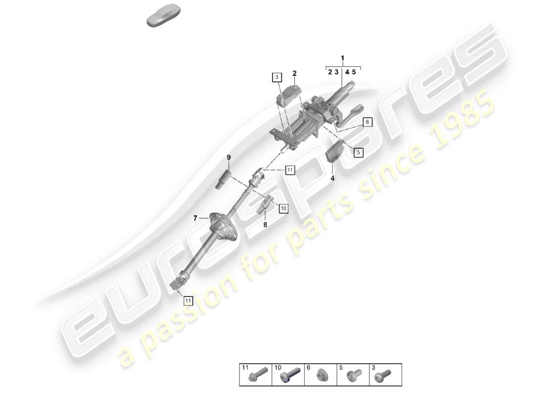 porsche 2022 (panamera 971-2) diagrama de piezas del eje de dirección intermedio de la columna de dirección
