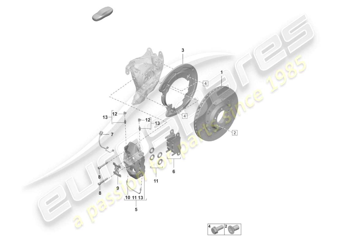 porsche 2024 (992-2) diagrama básico de piezas del eje trasero del freno de disco