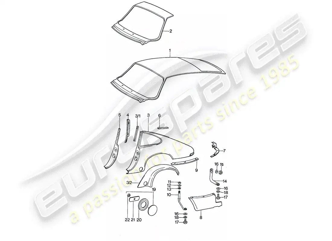 porsche 1975 (911) paneles exteriores - a medida uso material de taller diagrama de piezas