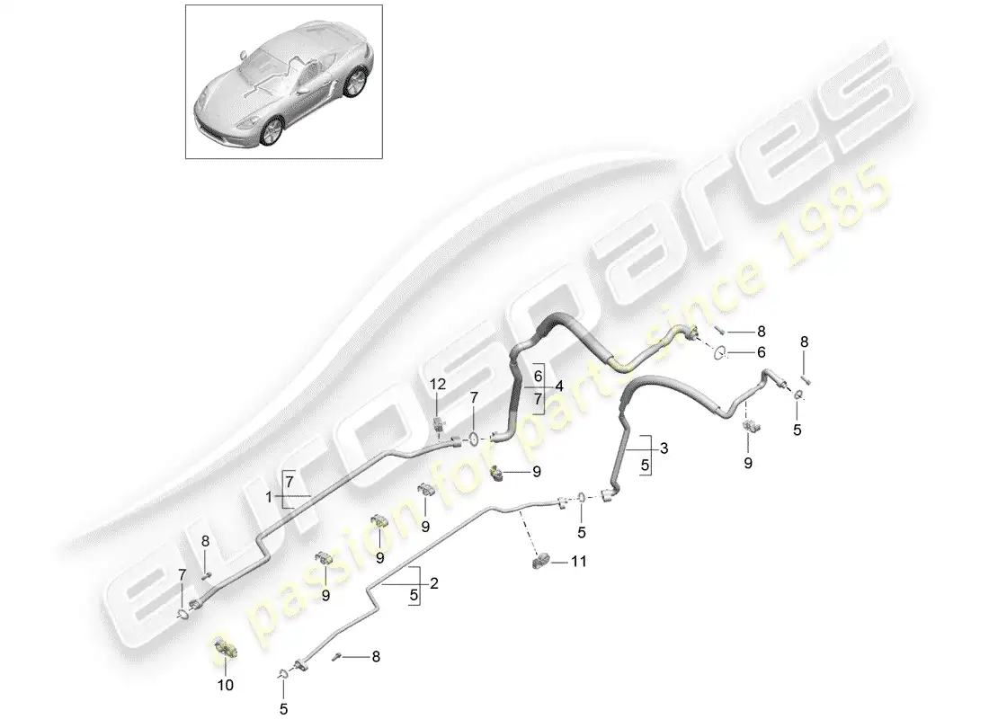 porsche 2018 (718 cayman) circuito refrigerante diagrama de piezas