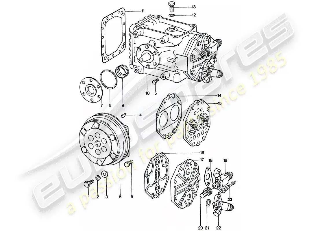 porsche 1974 (911) aire acondicionado - compresor diagrama de piezas