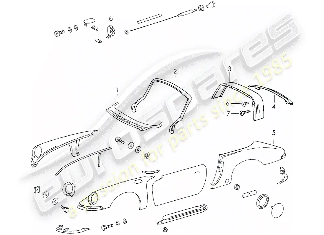 porsche 1972 (911) paneles exteriores diagrama de piezas