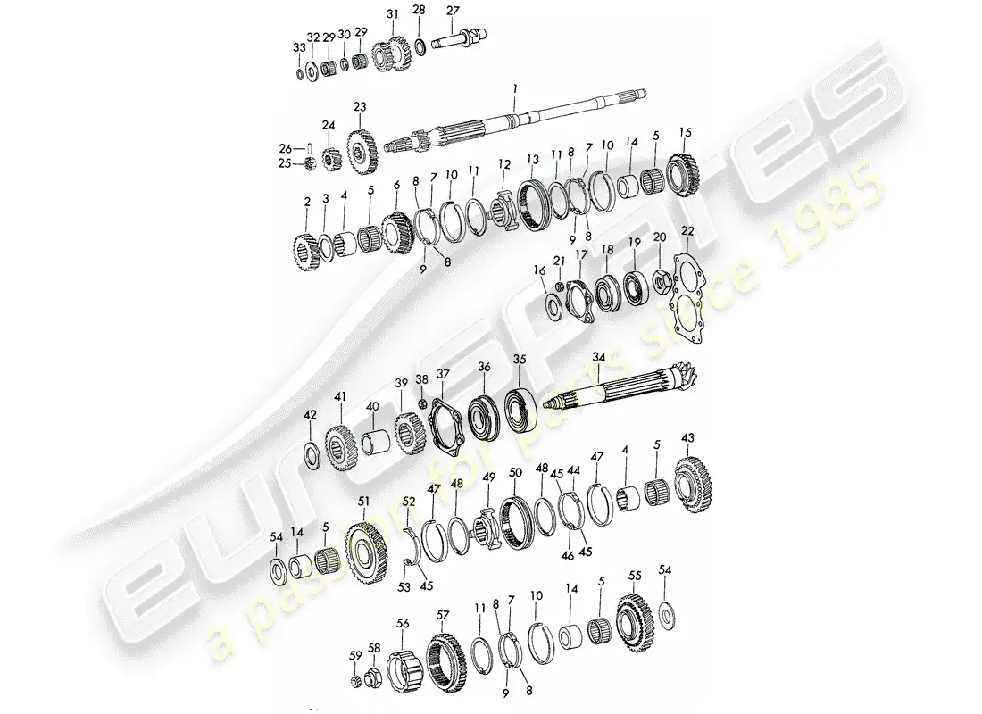 porsche 1971 (911) engranajes y ejes - 5-speed - transmisión - d - mj 1972>> diagrama de piezas