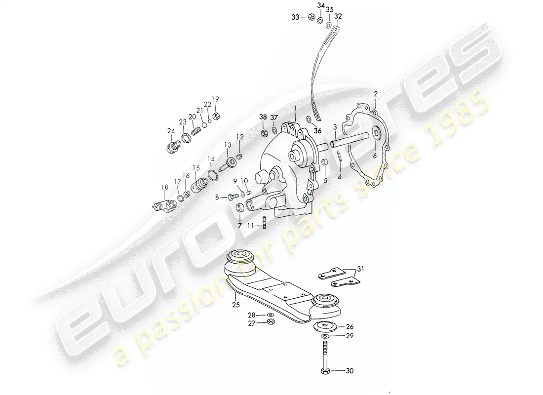 porsche 1970 (911) transmisión cubrir - suspensión de la transmisión - sportomatic - tipo 905/21 - d - mj 1972>> diagrama de piezas