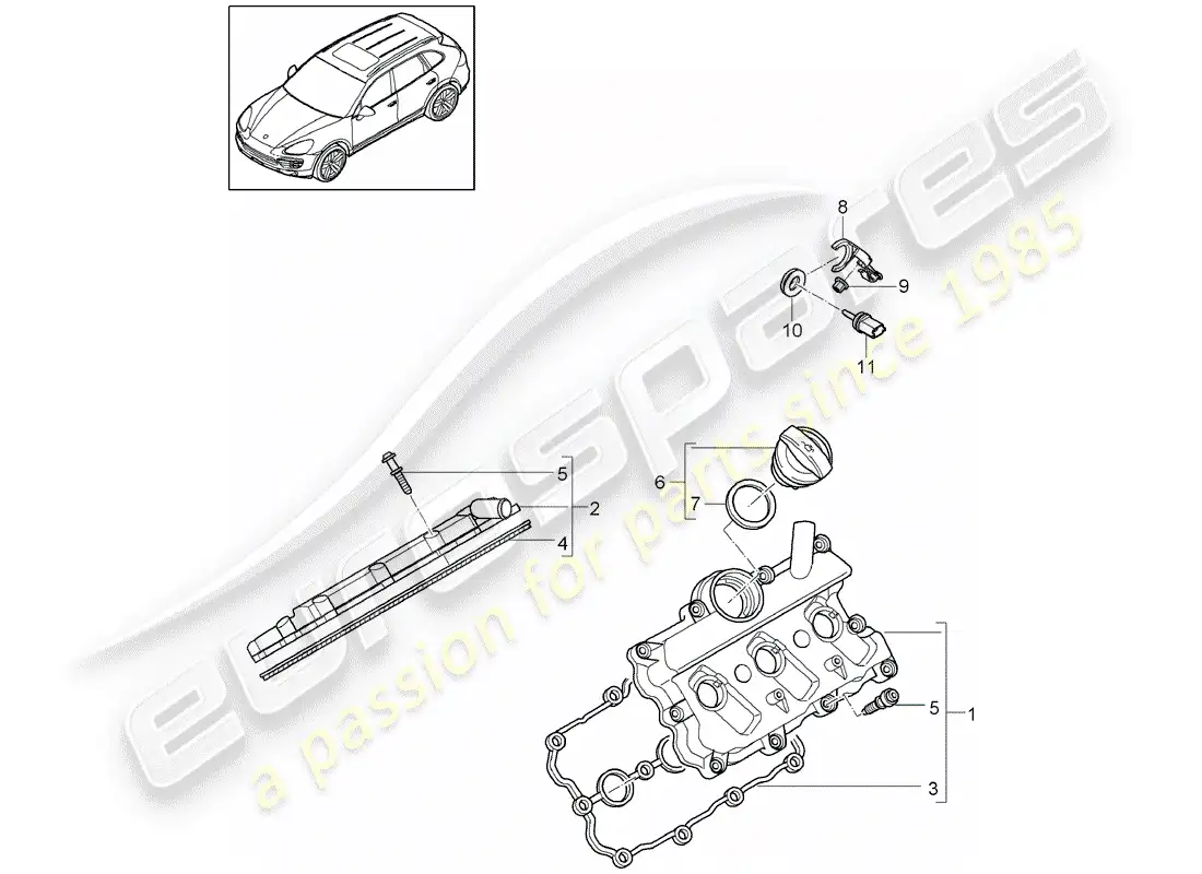porsche 2013 (cayenne e2 92a) diagrama de piezas de la tapa de válvula