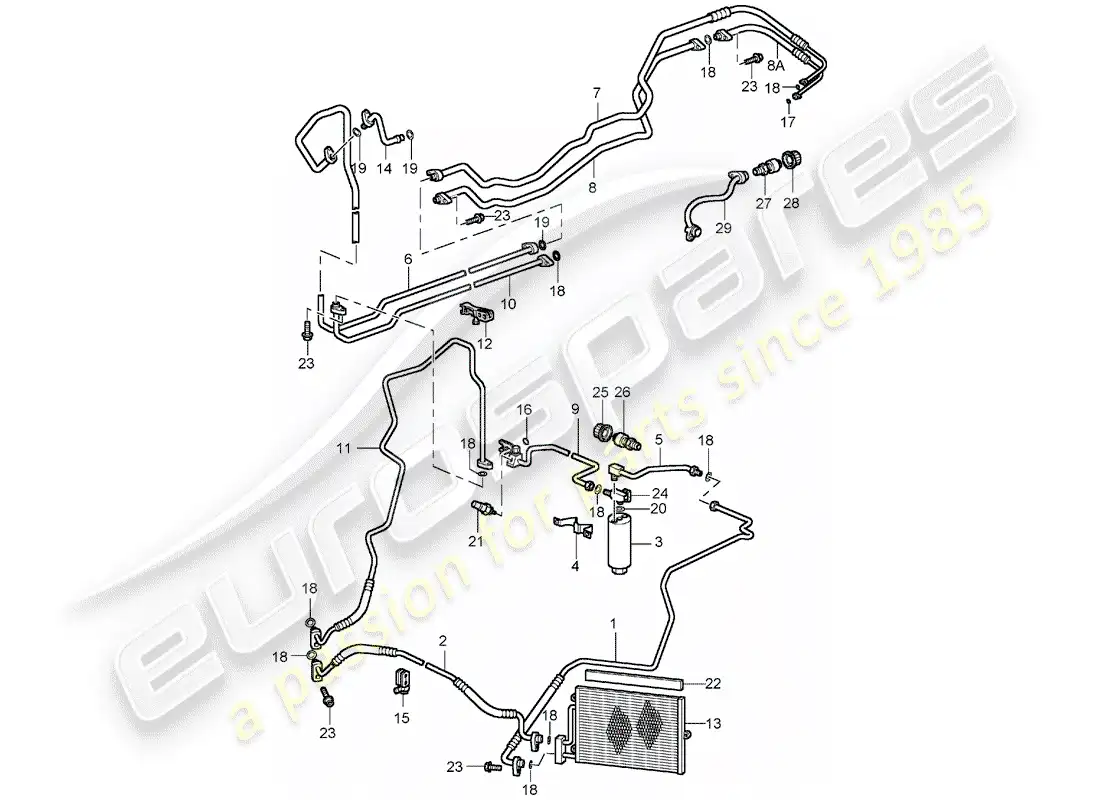 porsche 2004 (996 turbo / gt2) diagrama de piezas del circuito refrigerante