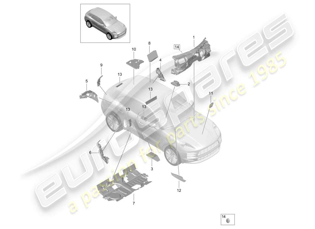 porsche 2021 (macan) absorbente de sonido diagrama de piezas