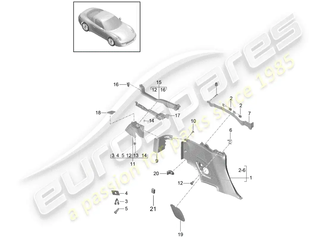 porsche 2020 (991-2) panel lateral diagrama de piezas