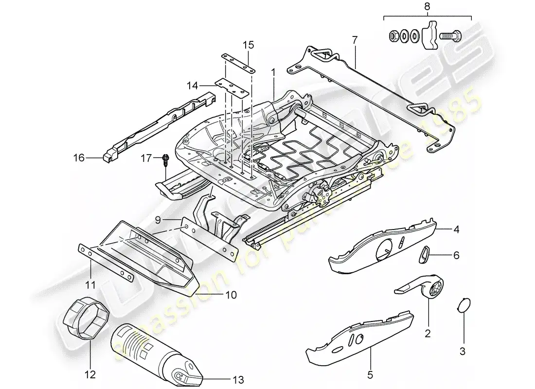 porsche 2005 (997-1) estructura del asiento diagrama de piezas