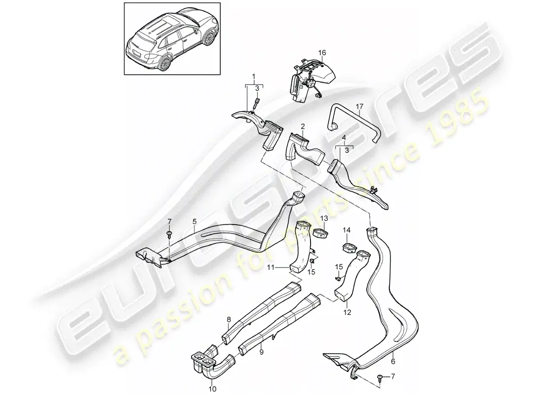 porsche 2013 (cayenne e2 92a) diagrama de piezas del conducto de aire