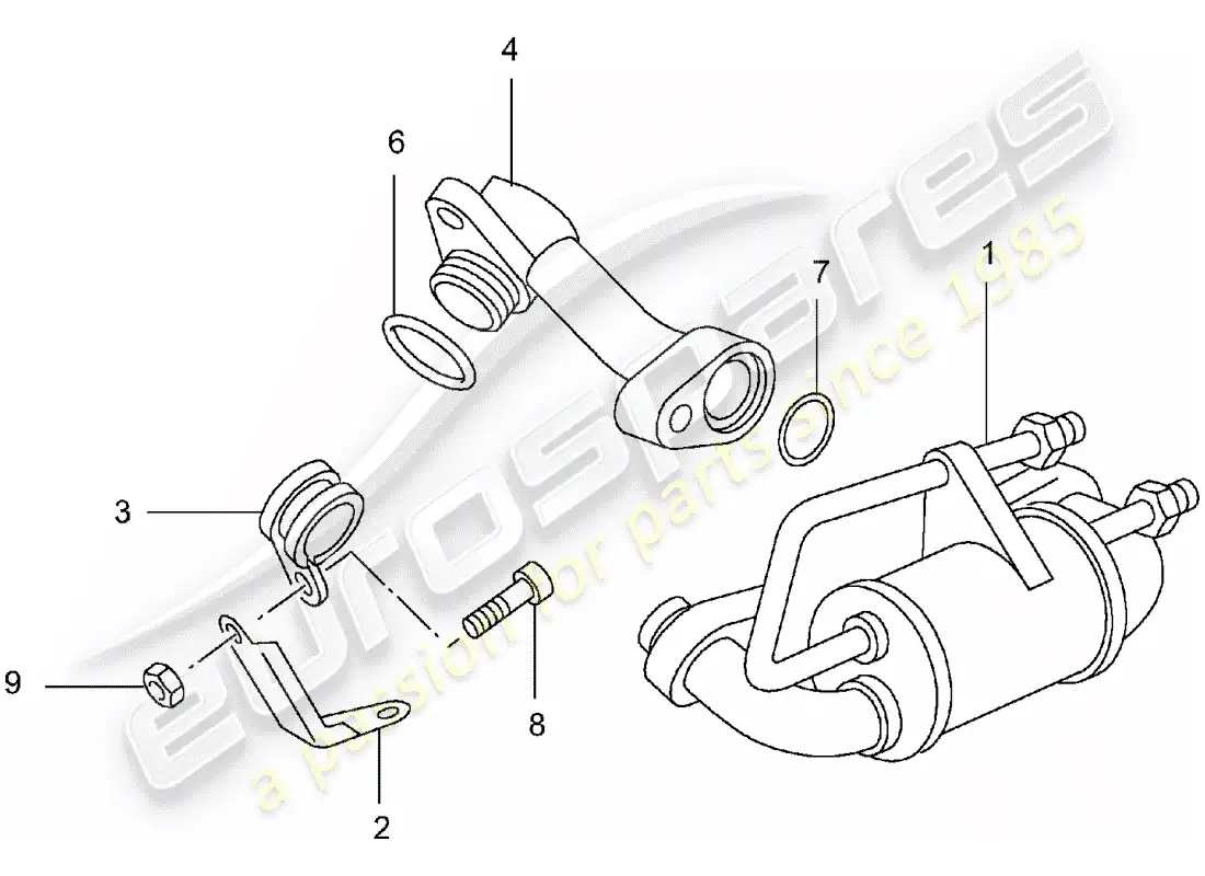 porsche 2004 (996 turbo / gt2) diagrama de piezas de enfriamiento de combustible
