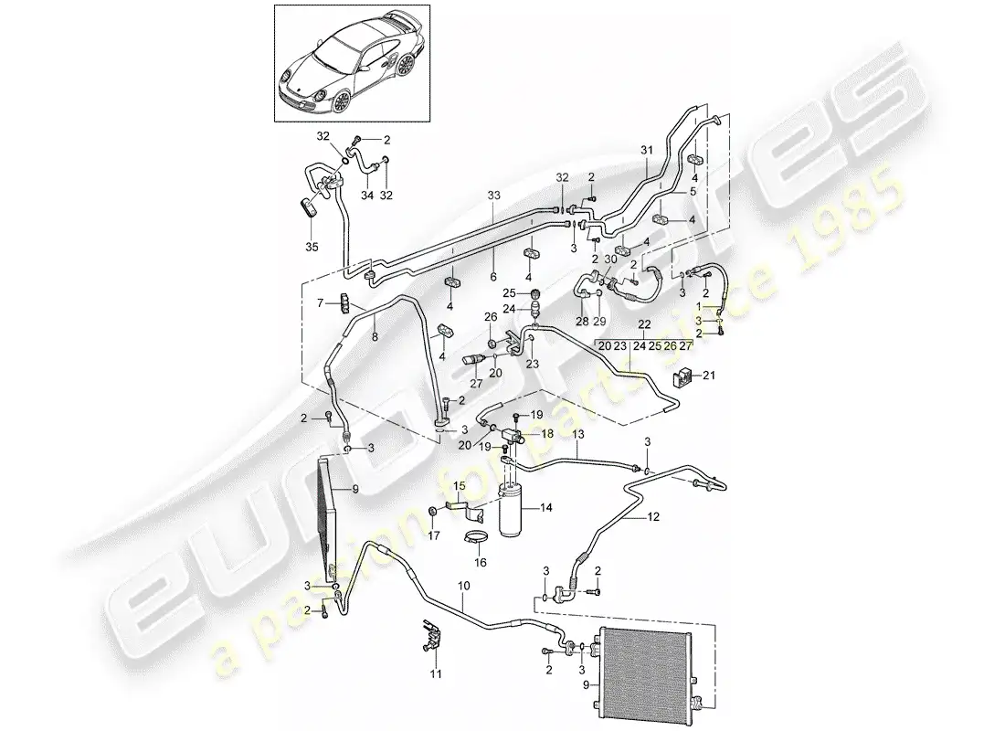 porsche 2013 (997-2 turbo / gt2 rs) circuito refrigerante diagrama de piezas