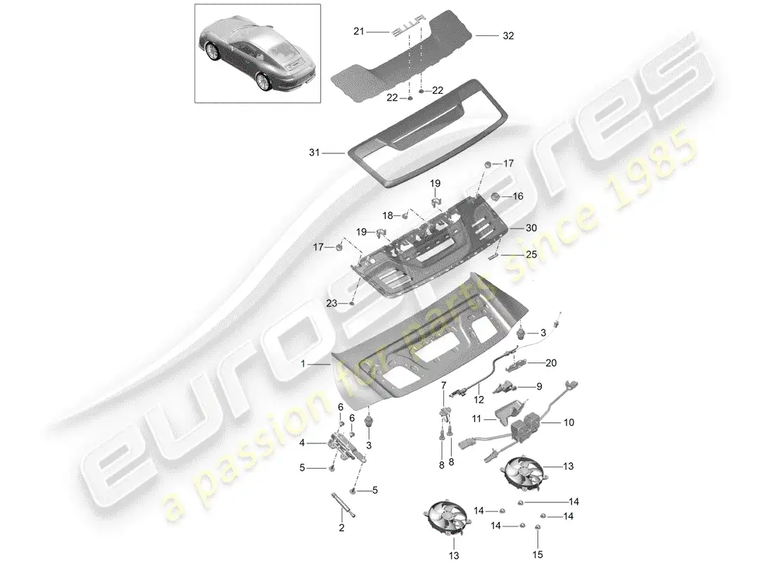 porsche 2016 (991-1 r/gt3/rs) cubrir diagrama de piezas
