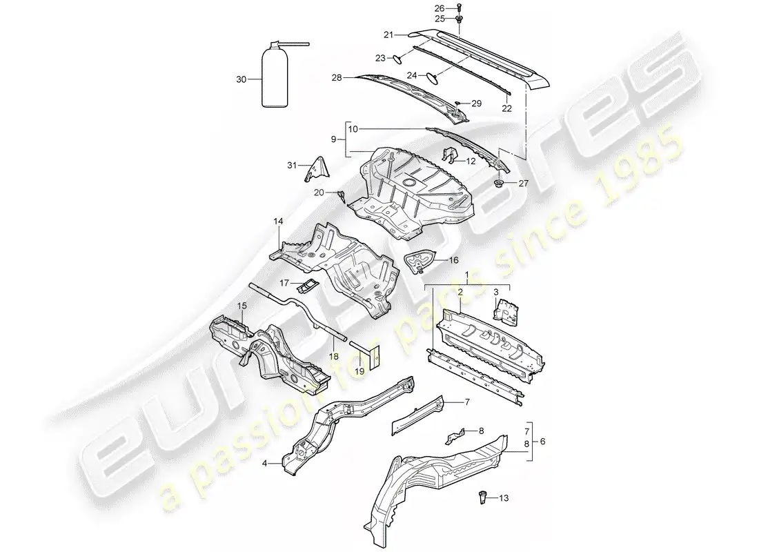 porsche 2007 (997-1) extremo posterior diagrama de piezas