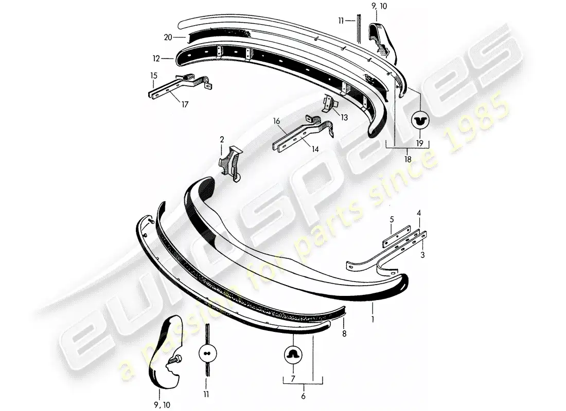 porsche 1957 (356/356a) parachoque diagrama de piezas