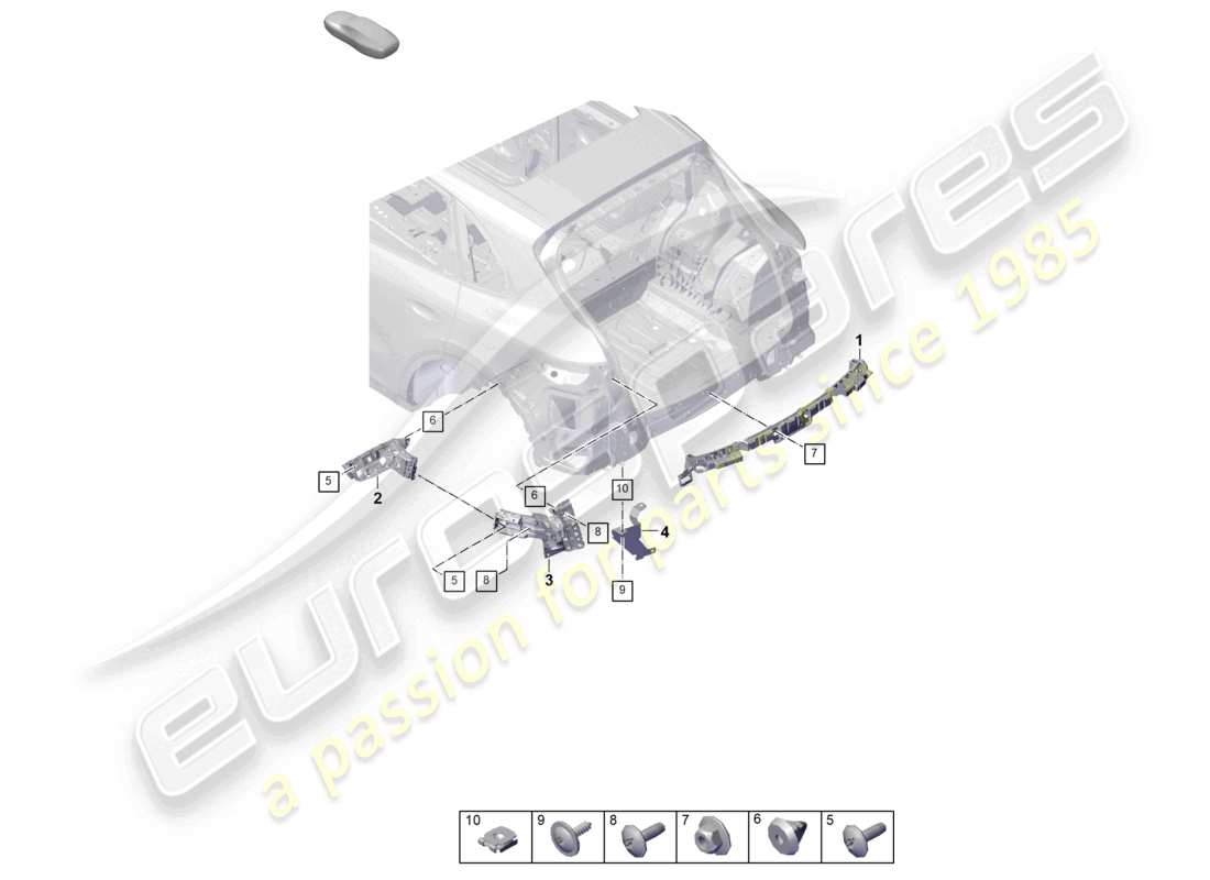porsche 2023 (cayenne e3 pa) diagrama de piezas de los sujetadores del parachoques trasero para el sistema de escape deportivo