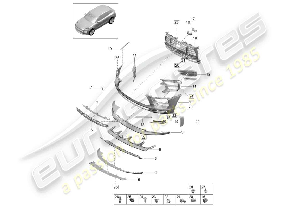 porsche 2021 (macan) diagrama de pieza del parachoques delantero