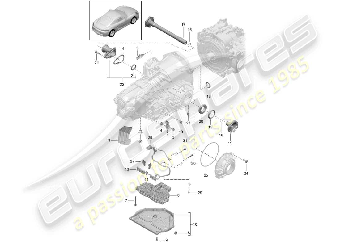 porsche 2024 (718 cayman) - pdk - caja de cambios piezas individuales diagrama de piezas