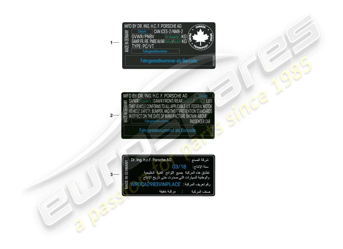 porsche 2026 (992-2 gt3) etiqueta de datos certificado de seguridad diagrama de piezas