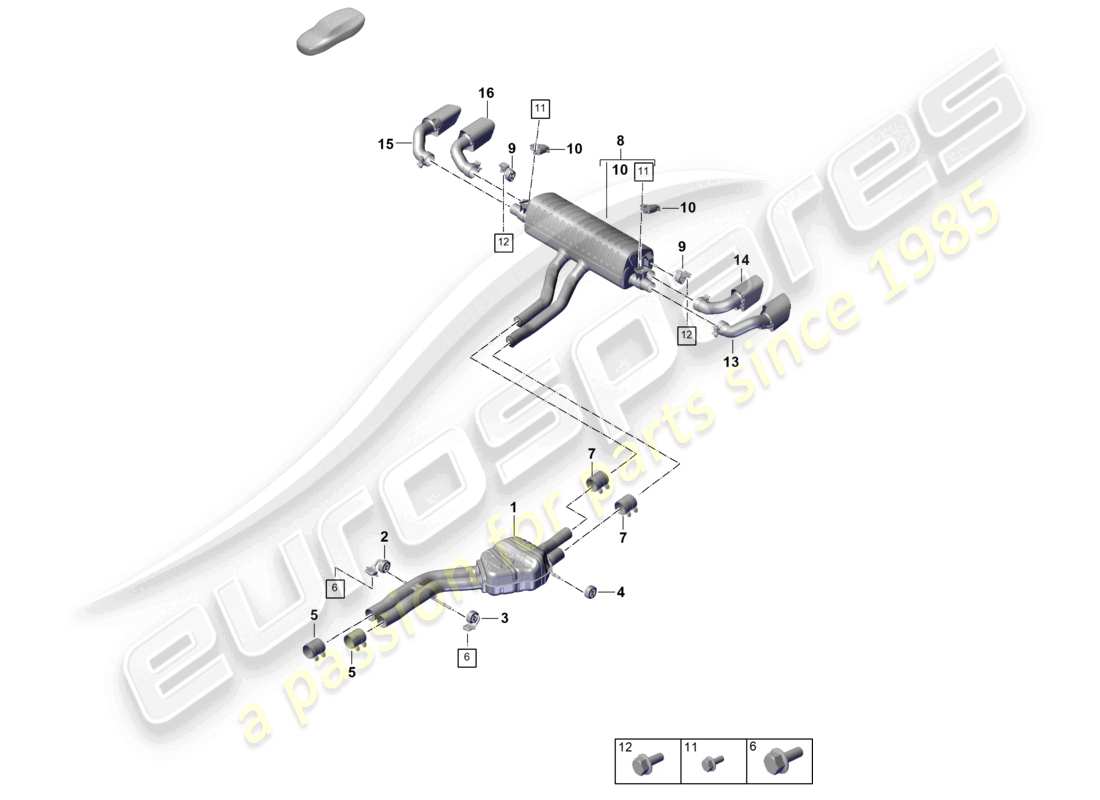 porsche 2023 (cayenne e3 pa) sistema de escape silenciador delantero silenciador trasero diagrama de piezas del tubo de escape