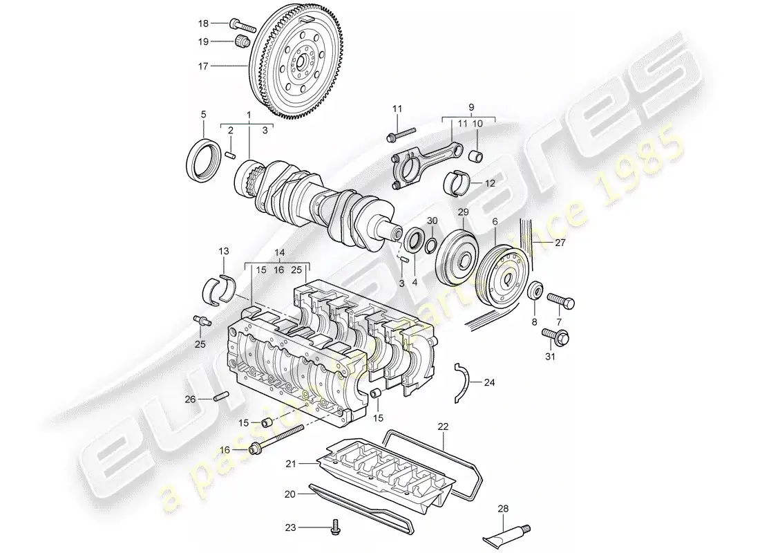 porsche 2008 (997-1) cigüeñal diagrama de piezas