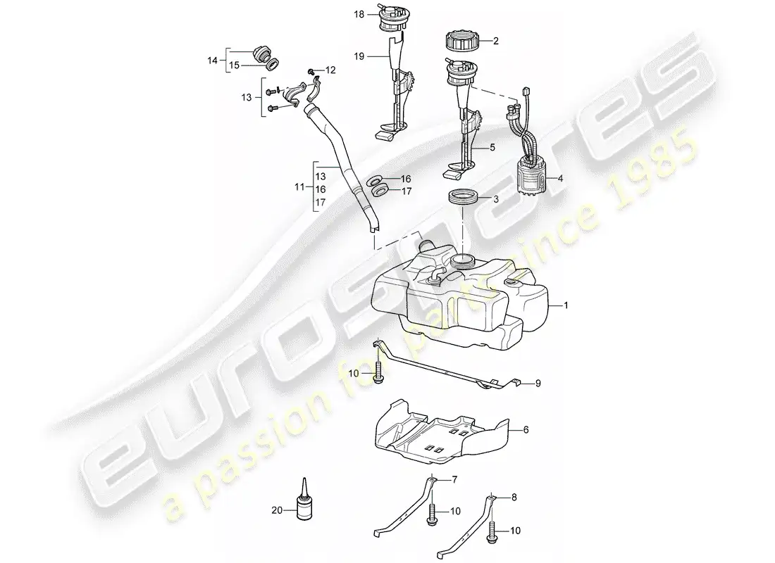 porsche 2008 (997-1) depósito de combustible diagrama de piezas