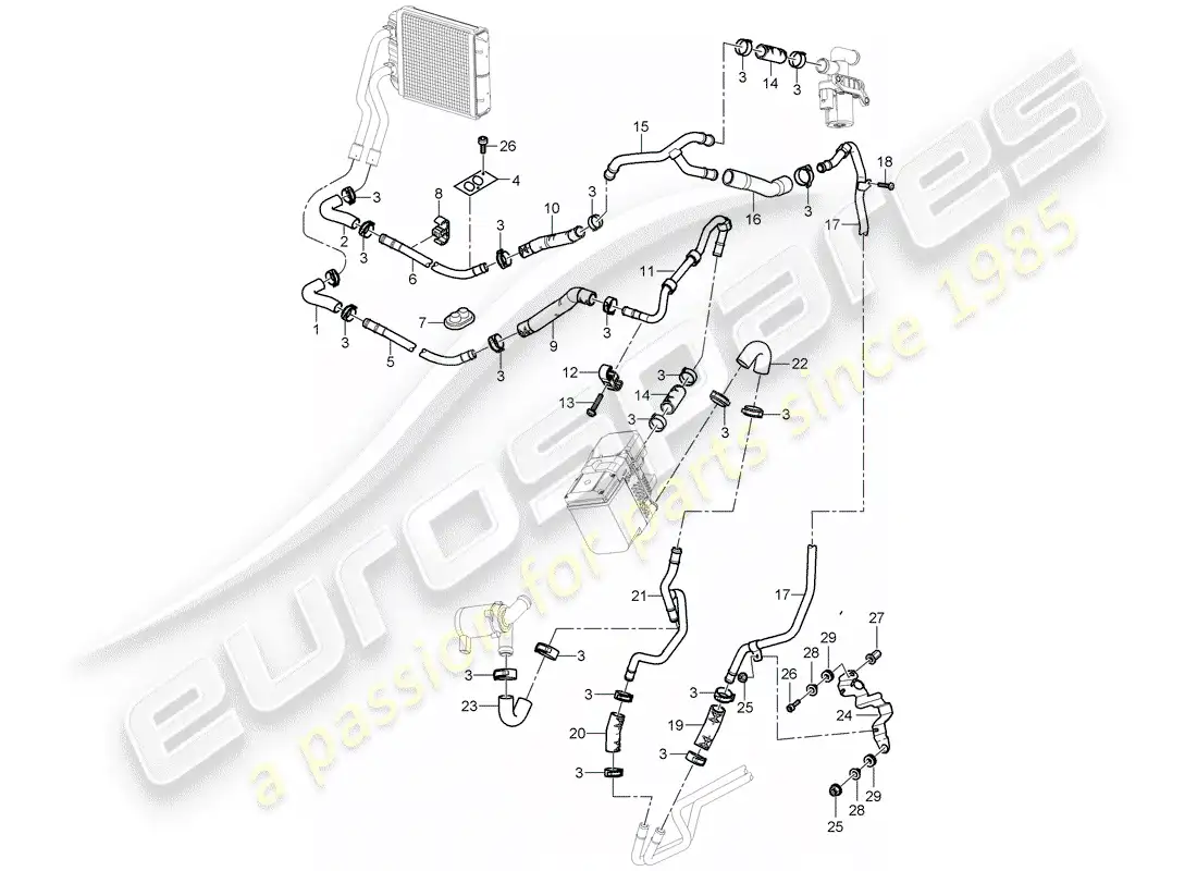 porsche 2004 (cayenne e1 9pa) aire acondicionado/calefacción/aux. calentador diagrama de piezas