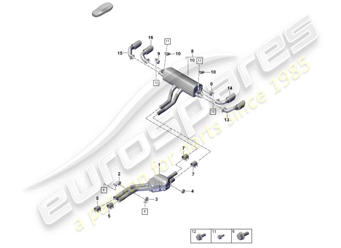 porsche 2023 (cayenne e3 pa) sistema de escape silenciador delantero silenciador trasero diagrama de piezas del tubo de escape