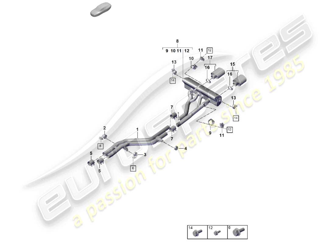 porsche 2024 (cayenne e3 pa) sistema de escape versión deportiva titanio silenciador delantero silenciador trasero diagrama de piezas del tubo de escape