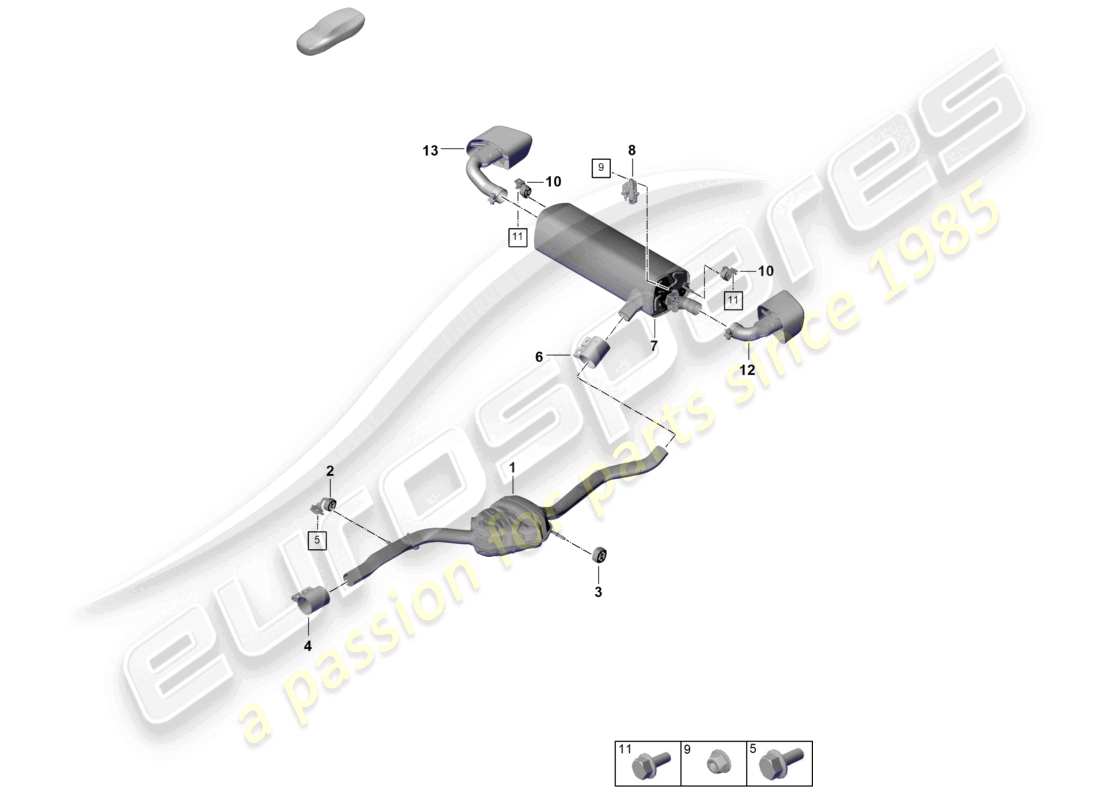 porsche 2024 (cayenne e3 pa) sistema de escape silenciador delantero silenciador trasero diagrama de piezas del tubo de escape