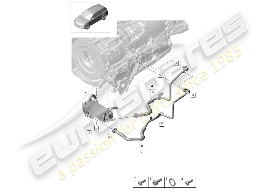 porsche 2024 (cayenne e3 9ya/9yb) 8-speed caja de cambios automática para vehículos con propulsión híbrida enfriador de aceite de engranajes diagrama de piezas del tubo de aceite