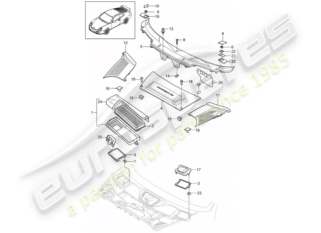 porsche 2008 (997-1 gt3) filtro particular diagrama de piezas