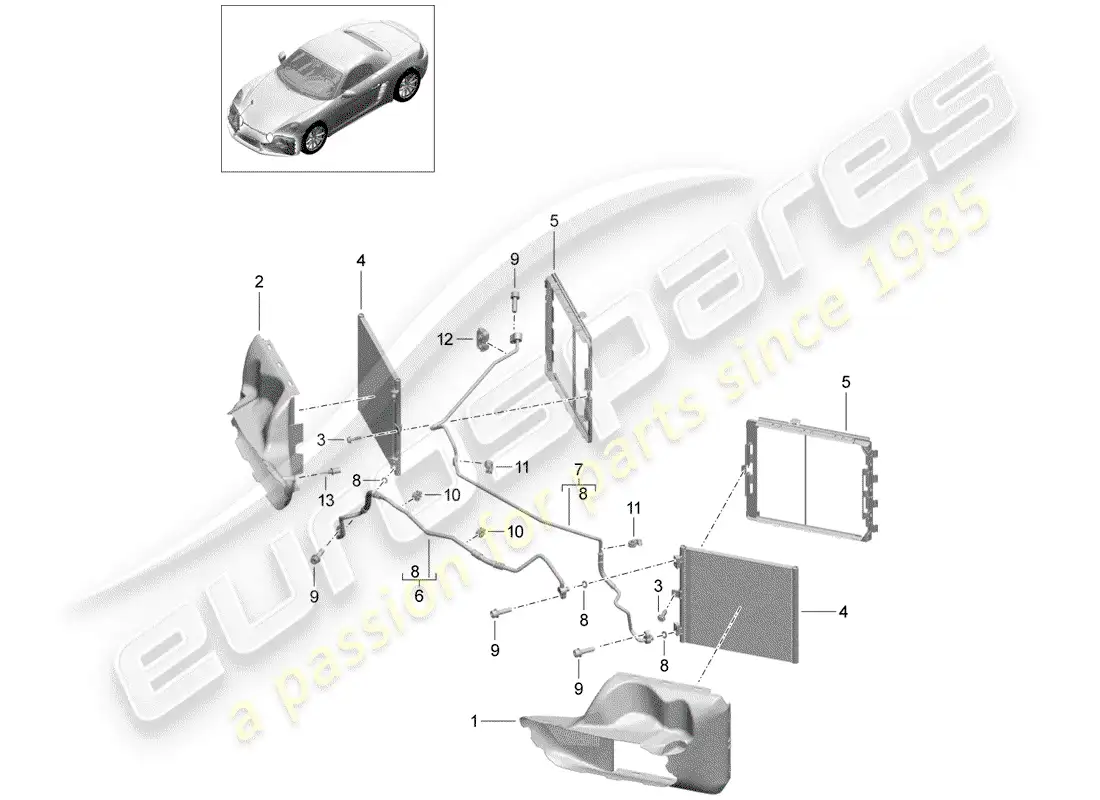 porsche 2018 (718 boxster) circuito refrigerante diagrama de piezas