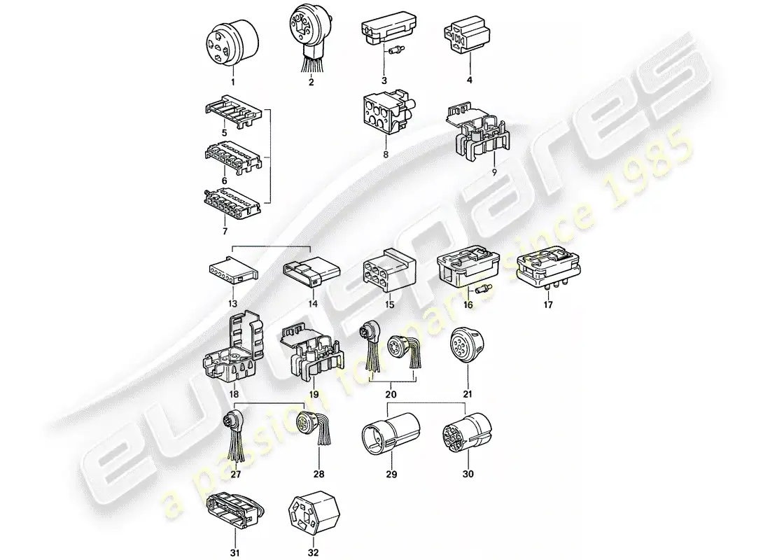 porsche 1986 (924s) carcasa del conector diagrama de piezas