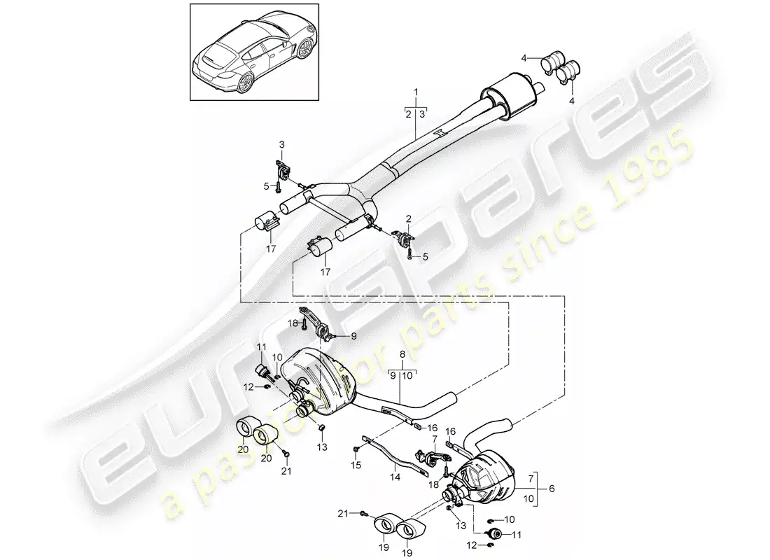 porsche 2010 (panamera 970) sistema de escape diagrama de piezas