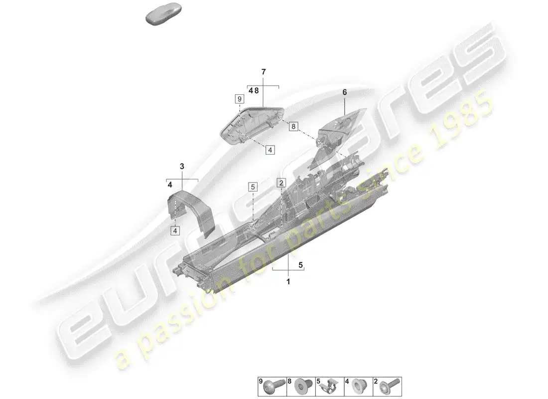 porsche 2019 (992-1) center console diagrama de piezas