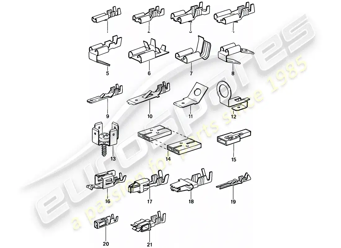 porsche 1986 (924s) terminal de hoja macho - conector de empuje diagrama de piezas