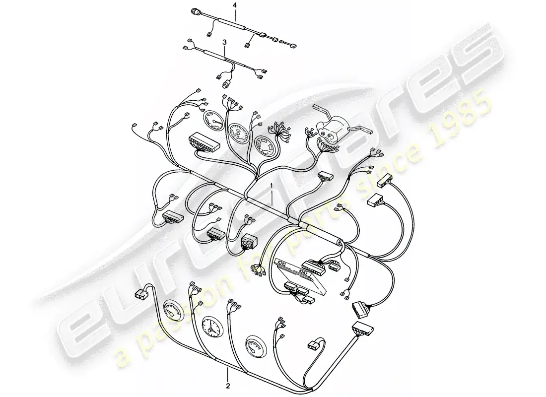 porsche 1986 (924s) mazo de cables - salpicadero - consola central - techo elevable diagrama de piezas