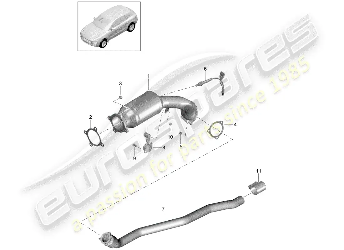 porsche 2017 (macan) sistema de escape diagrama de piezas
