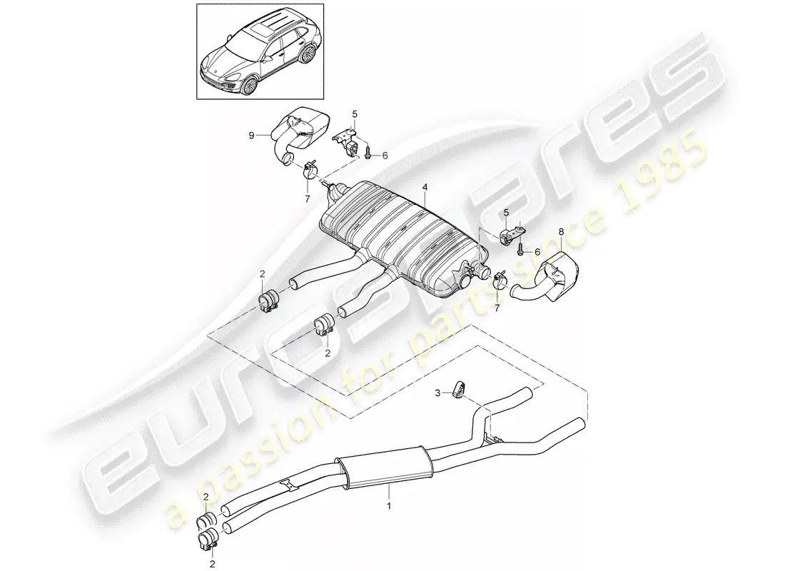 porsche 2016 (cayenne e2 92a) sistema de escape diagrama de piezas