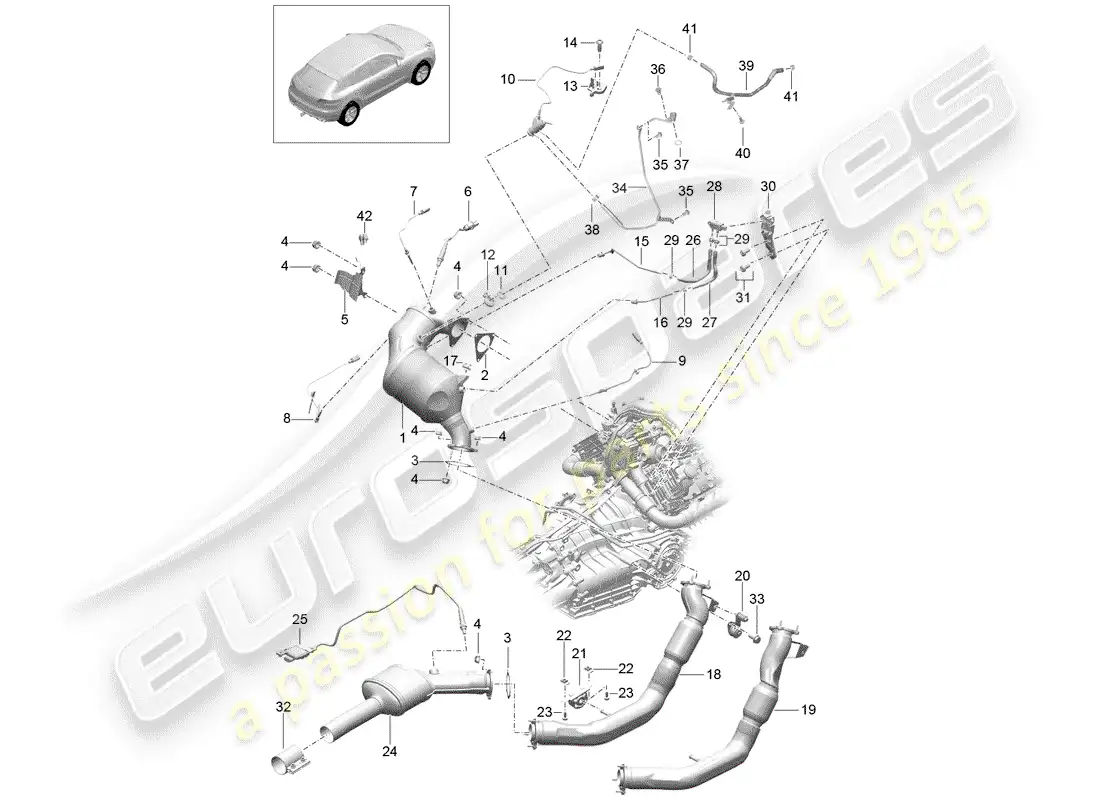 porsche 2017 (macan) sistema de escape diagrama de piezas