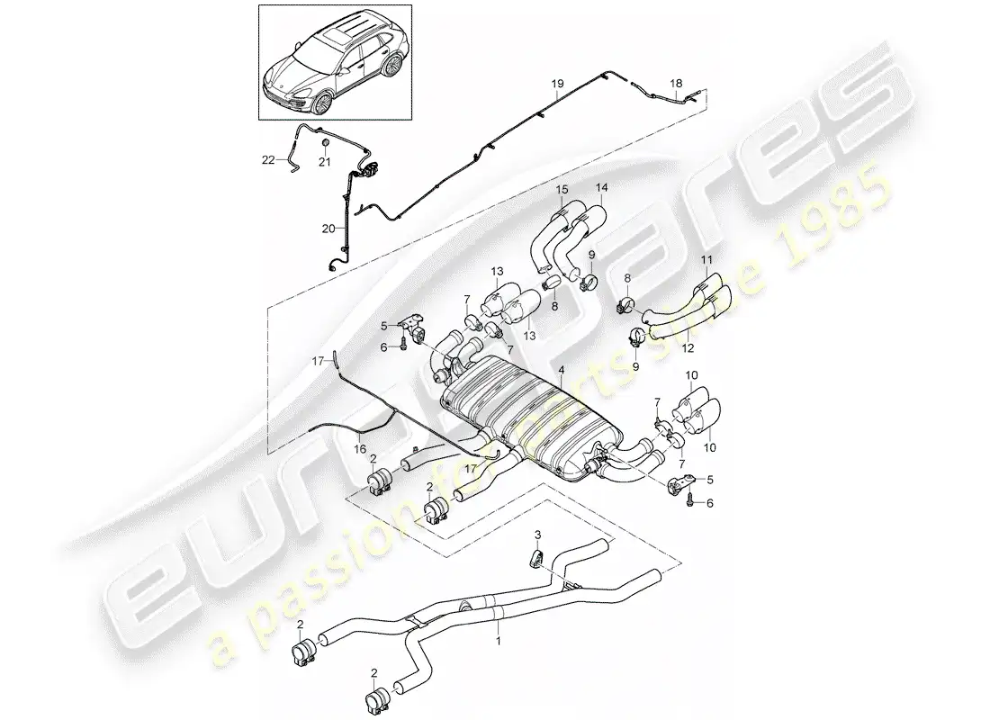 porsche 2016 (cayenne e2 92a) sistema de escape diagrama de piezas