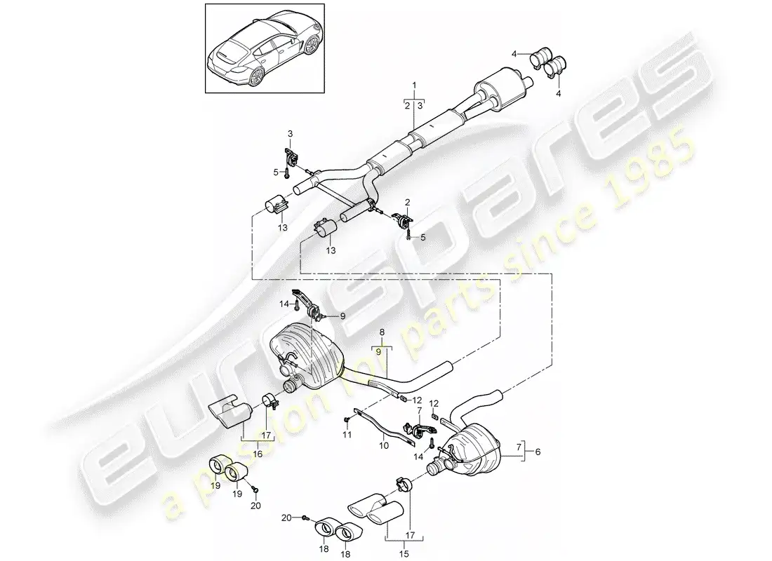 porsche 2010 (panamera 970) sistema de escape diagrama de piezas