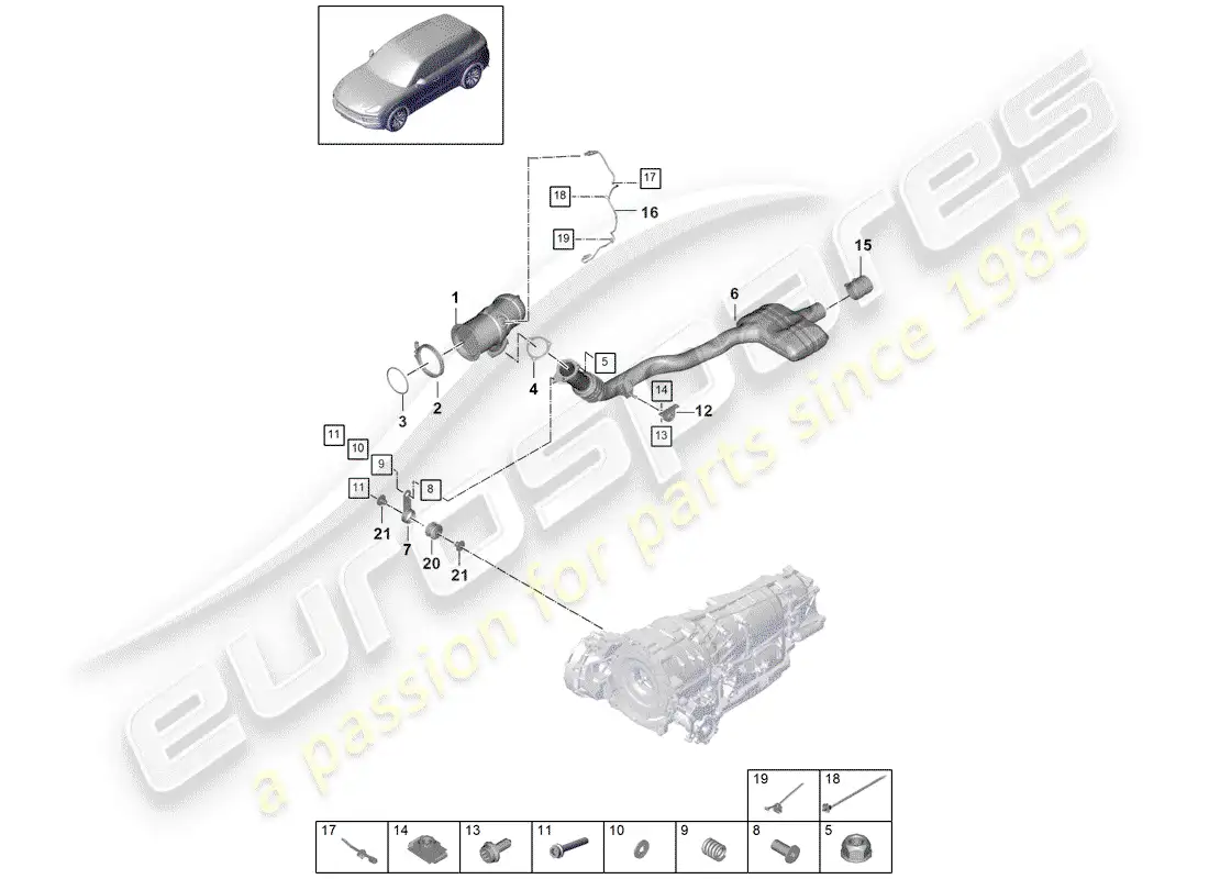 porsche 2018 (cayenne e3 9ya/9yb) sistema de escape diagrama de piezas
