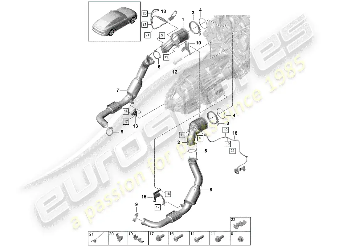 porsche 2020 (panamera 971-1) sistema de escape diagrama de piezas