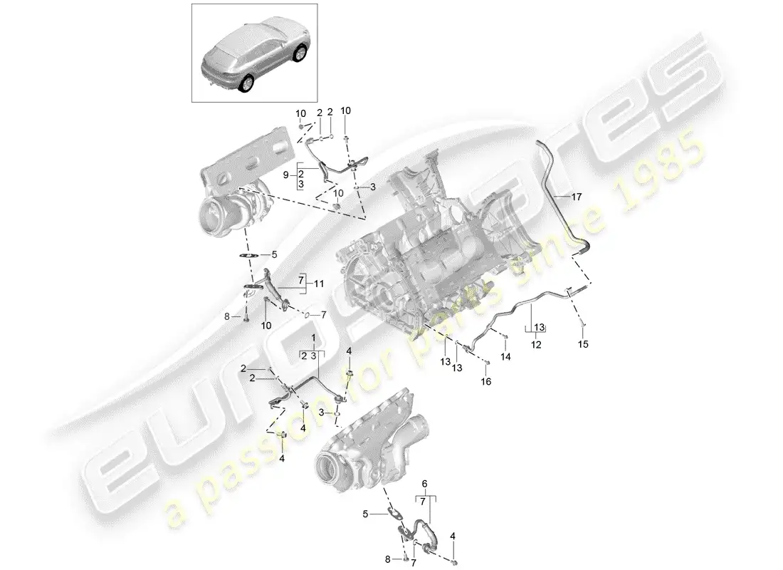 porsche 2014 (macan) línea de retorno de aceite diagrama de piezas