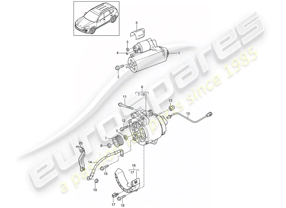 porsche 2013 (cayenne e2 92a) diagrama de piezas del arranque