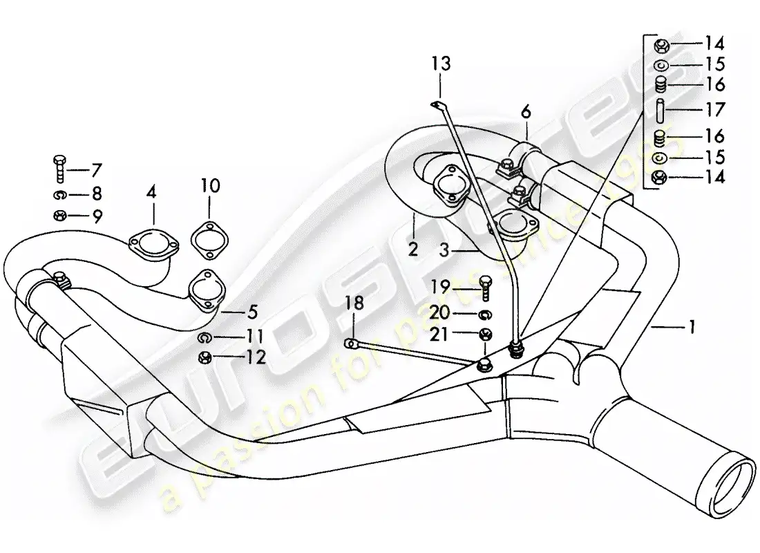 porsche 1964 (356b/356c) sistema de escape - versión deportiva diagrama de piezas